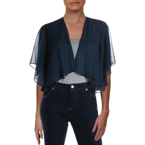 SLNY Womens Teal Stretch Sheer Flutter Sleeve Bolero Jacket 12 - Picture 1 of 2